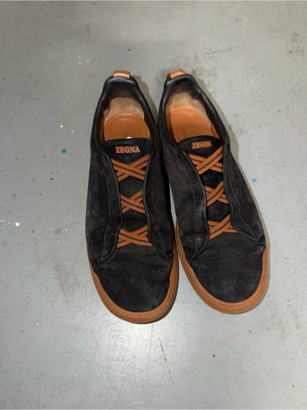Zegna Men’s Black Suede Sneakers with Brown Trim